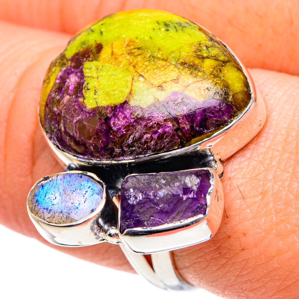 Atlantisite, Amethyst, Rainbow Moonstone Rings handcrafted by Anasilvercos - RING94959