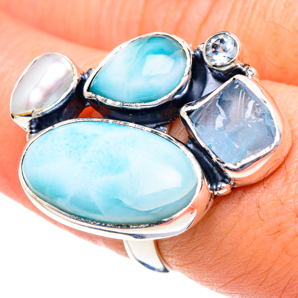 Larimar, Aquamarine, Cultured Pearl, Blue Topaz Rings handcrafted by Anasilvercos - RING94974