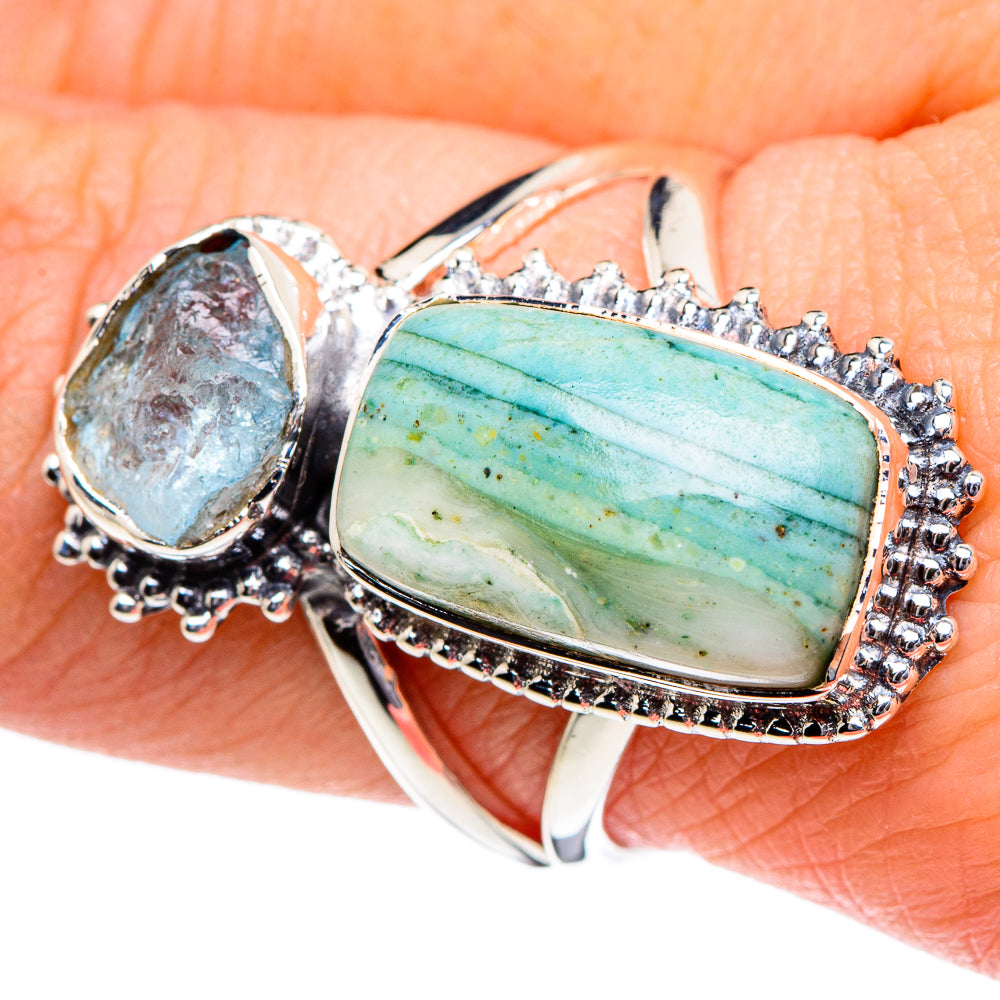 Ocean Jasper, Aquamarine Rings handcrafted by Anasilvercos - RING94989