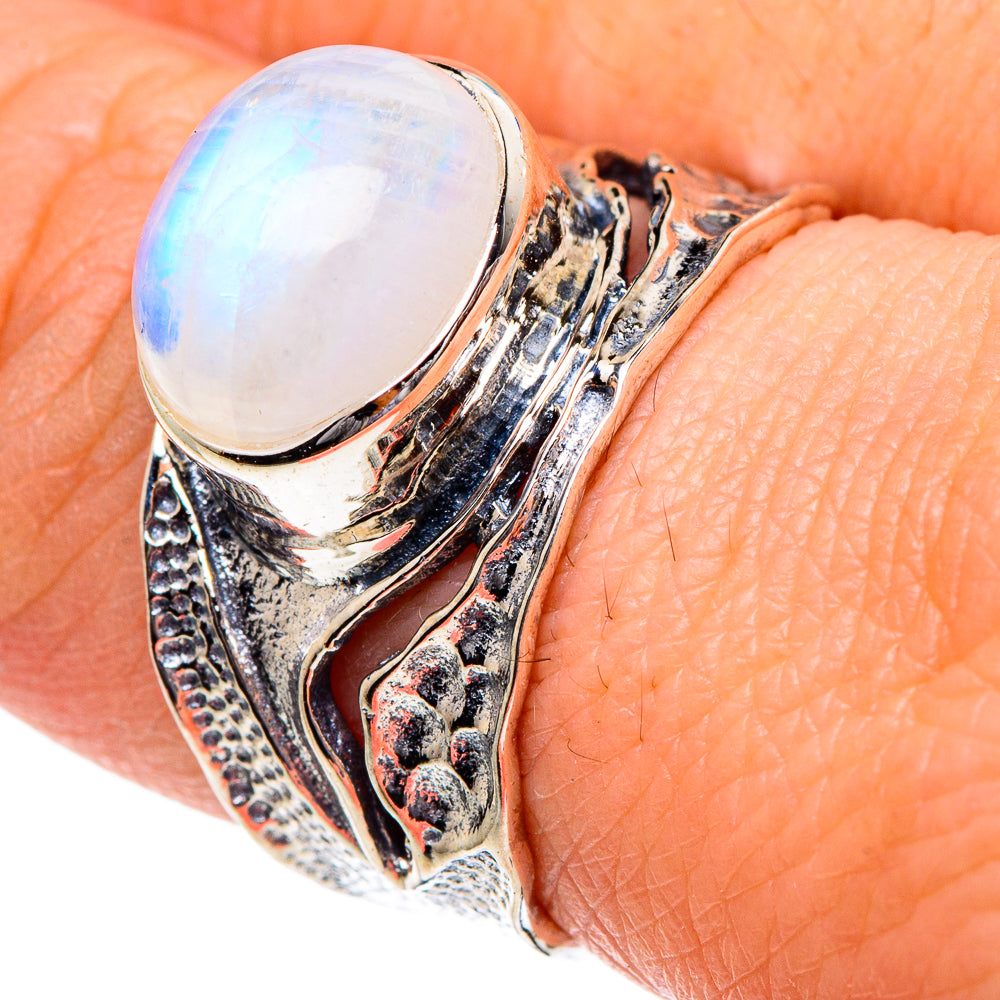 Rainbow Moonstone Rings handcrafted by Anasilvercos - RING94995