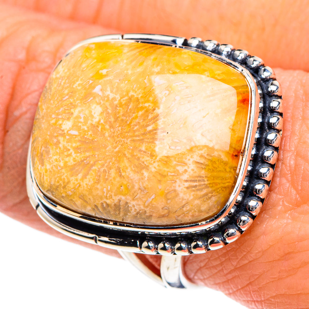 Fossil Coral Rings handcrafted by Anasilvercos - RING95052