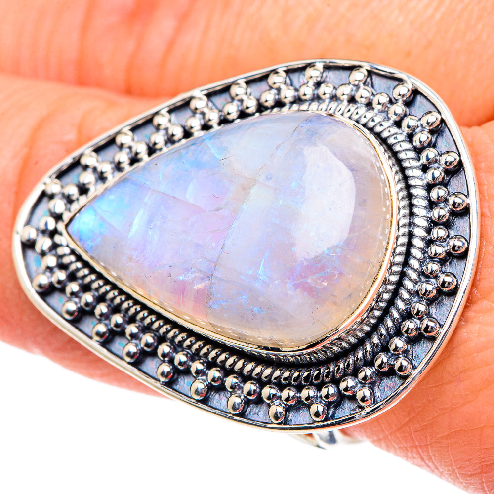 Rainbow Moonstone Rings handcrafted by Anasilvercos - RING95063
