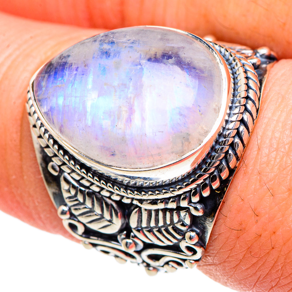 Rainbow Moonstone Rings handcrafted by Anasilvercos - RING95064
