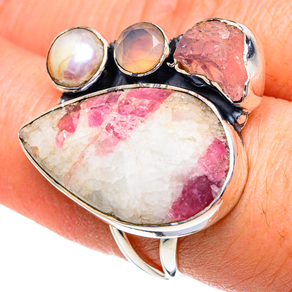 Thulite, Rose Quartz, Cultured Pearl Rings handcrafted by Anasilvercos - RING95099