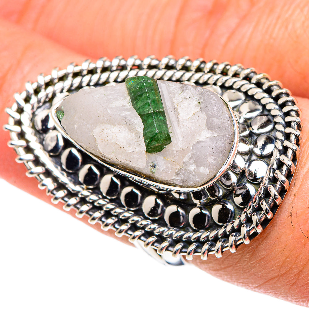 Green Tourmaline In Quartz Rings handcrafted by Anasilvercos - RING95156