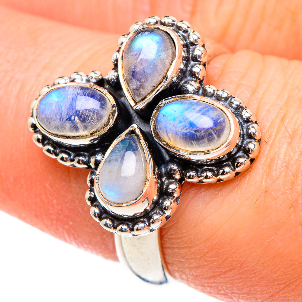 Rainbow Moonstone Rings handcrafted by Anasilvercos - RING95205
