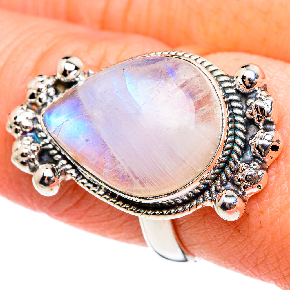 Rainbow Moonstone Rings handcrafted by Anasilvercos - RING95206
