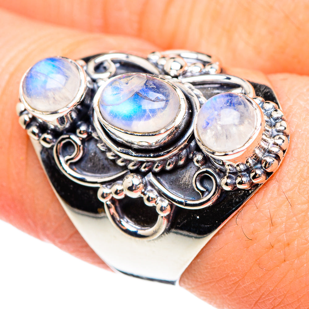 Rainbow Moonstone Rings handcrafted by Anasilvercos - RING95231