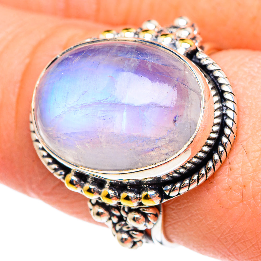 Rainbow Moonstone Rings handcrafted by Anasilvercos - RING95252