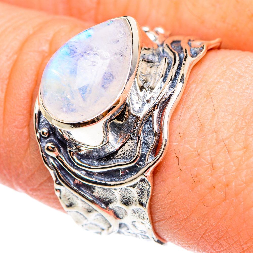 Rainbow Moonstone Rings handcrafted by Anasilvercos - RING95283