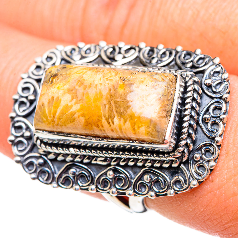 Fossil Coral Rings handcrafted by Anasilvercos - RING95320
