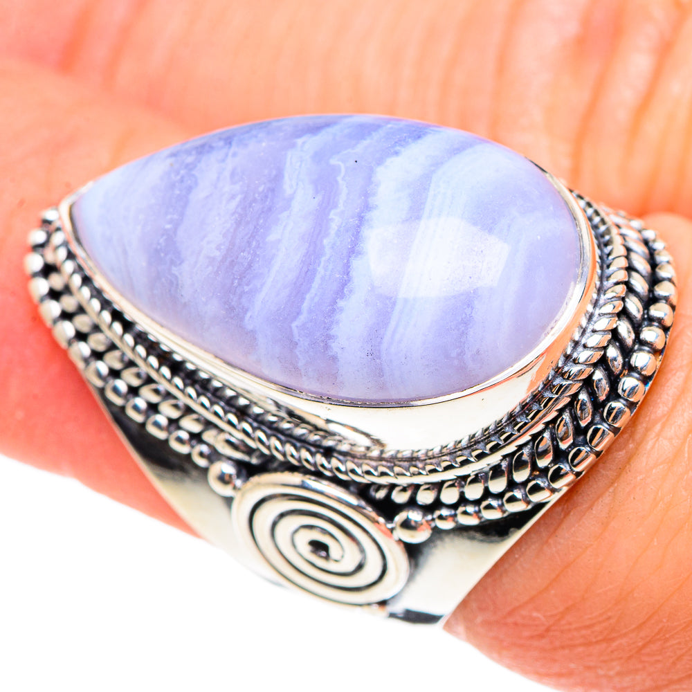 Blue Lace Agate Rings handcrafted by Anasilvercos - RING95337
