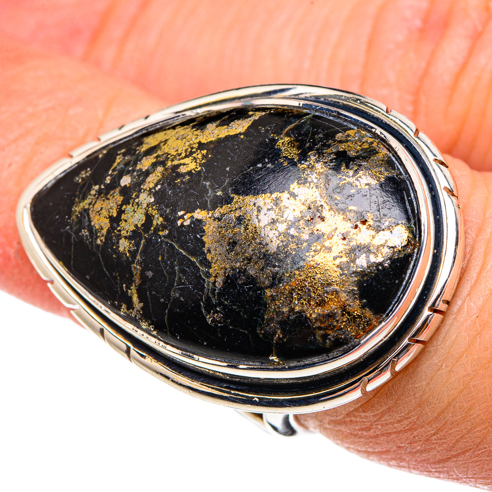 Pyrite In Black Onyx Rings handcrafted by Anasilvercos - RING95451