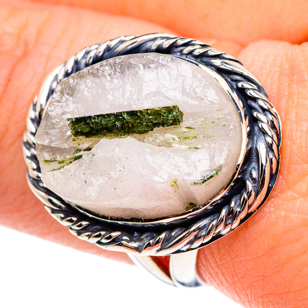 Green Tourmaline In Quartz Rings handcrafted by Anasilvercos - RING95549