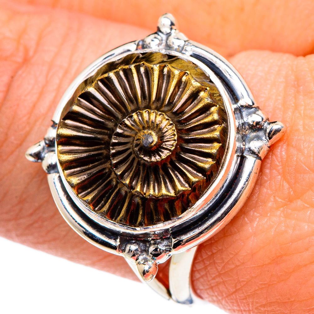 Pyrite Fossil Rings handcrafted by Anasilvercos - RING95571