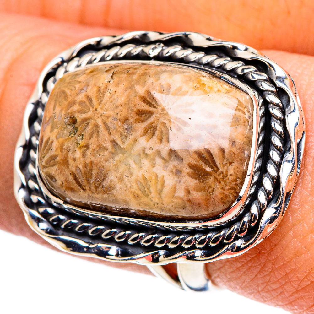 Fossil Coral Rings handcrafted by Anasilvercos - RING95609