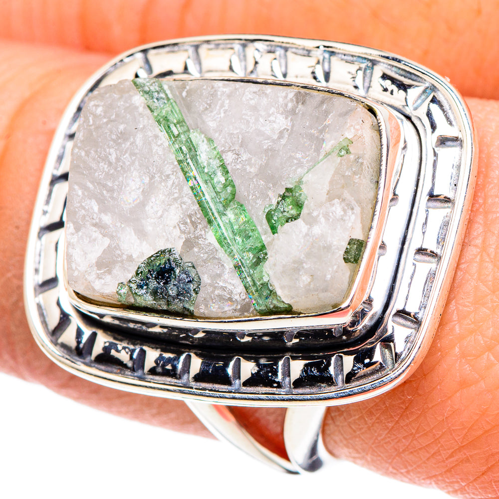 Green Tourmaline In Quartz Rings handcrafted by Anasilvercos - RING95686