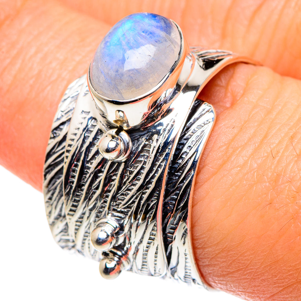 Rainbow Moonstone Rings handcrafted by Anasilvercos - RING95844
