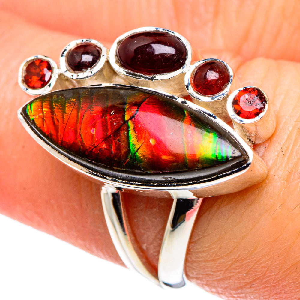 Ammolite, Garnet Rings handcrafted by Anasilvercos - RING95867