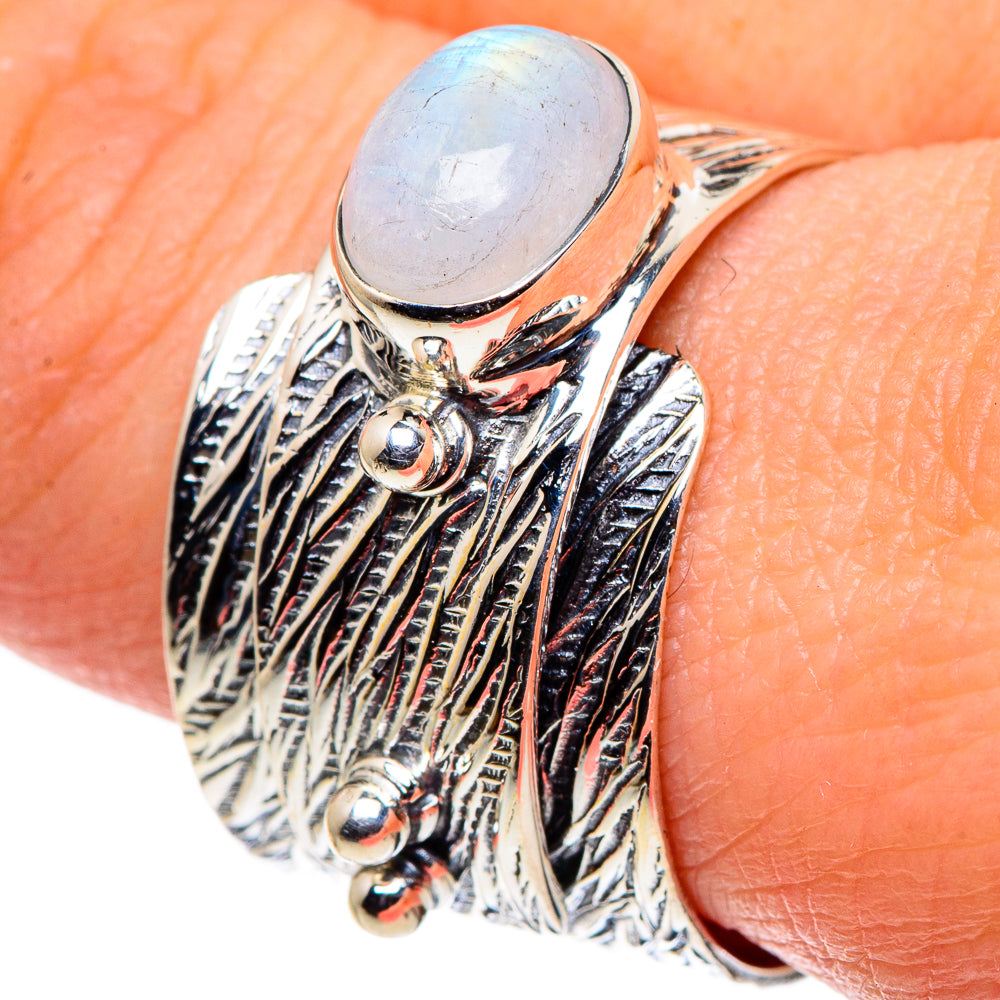 Rainbow Moonstone Rings handcrafted by Anasilvercos - RING95890