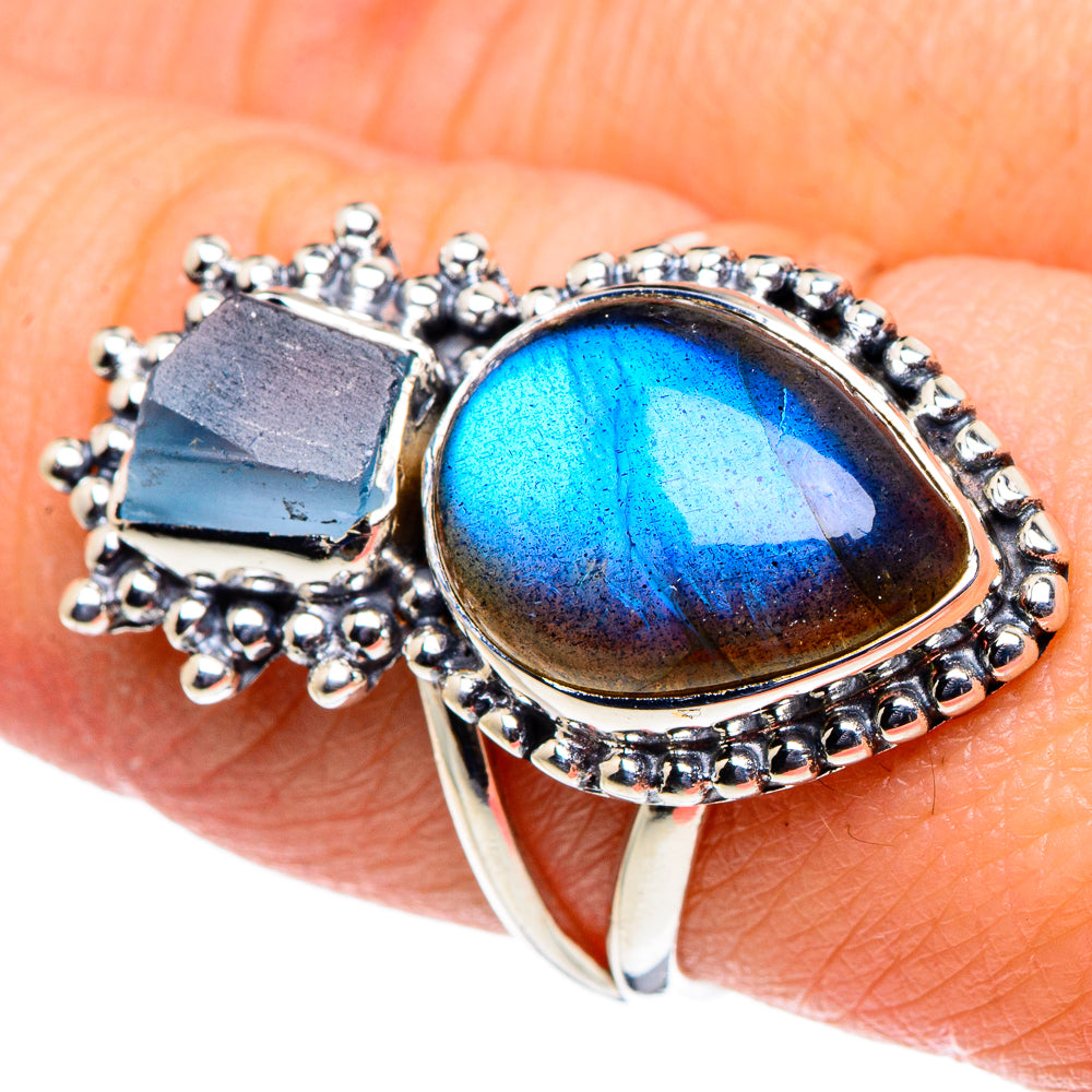 Labradorite, Aquamarine Rings handcrafted by Anasilvercos - RING95895