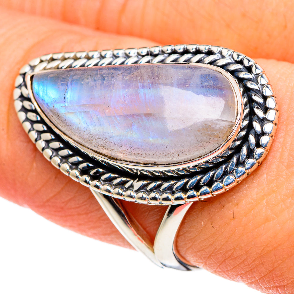 Rainbow Moonstone Rings handcrafted by Anasilvercos - RING95921