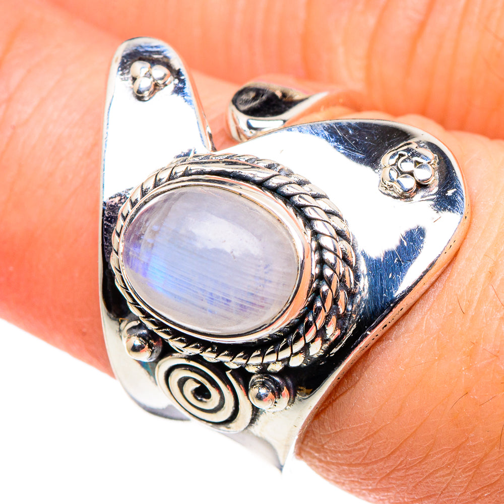 Rainbow Moonstone Rings handcrafted by Anasilvercos - RING95928