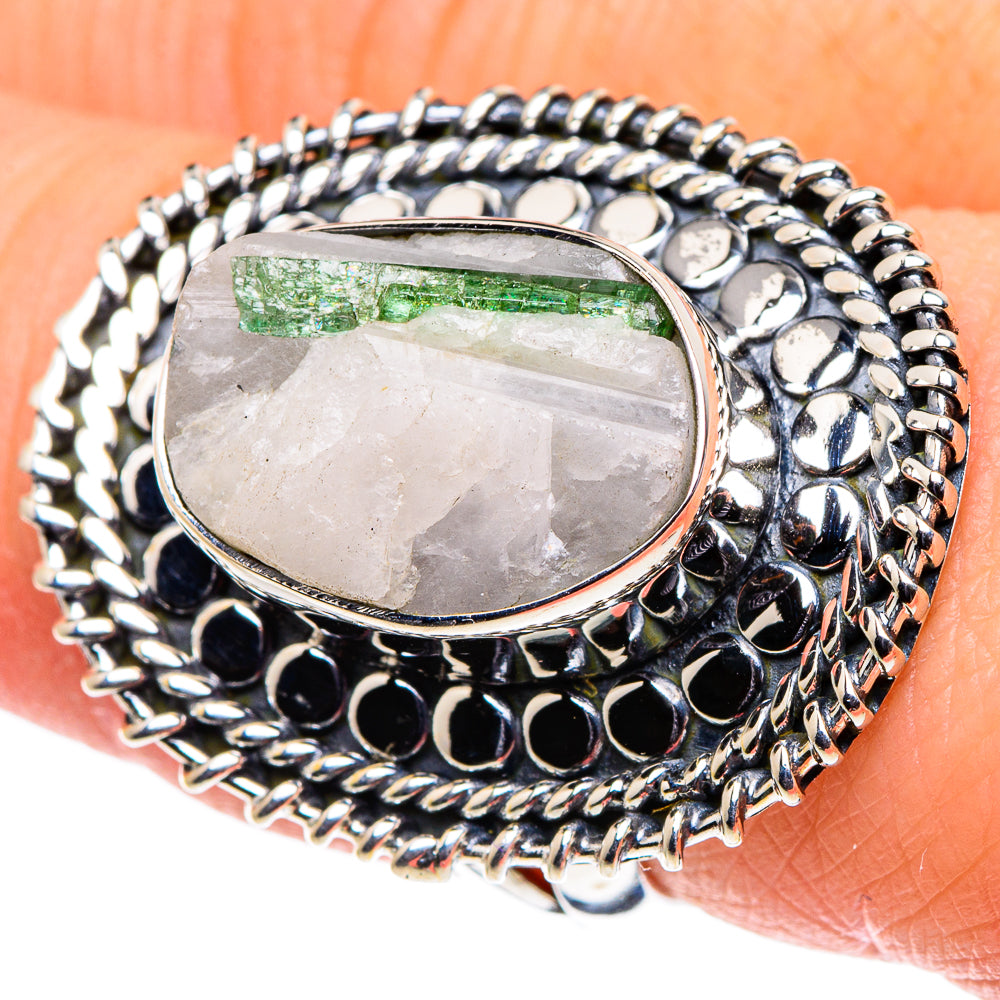 Green Tourmaline In Quartz Rings handcrafted by Anasilvercos - RING95929