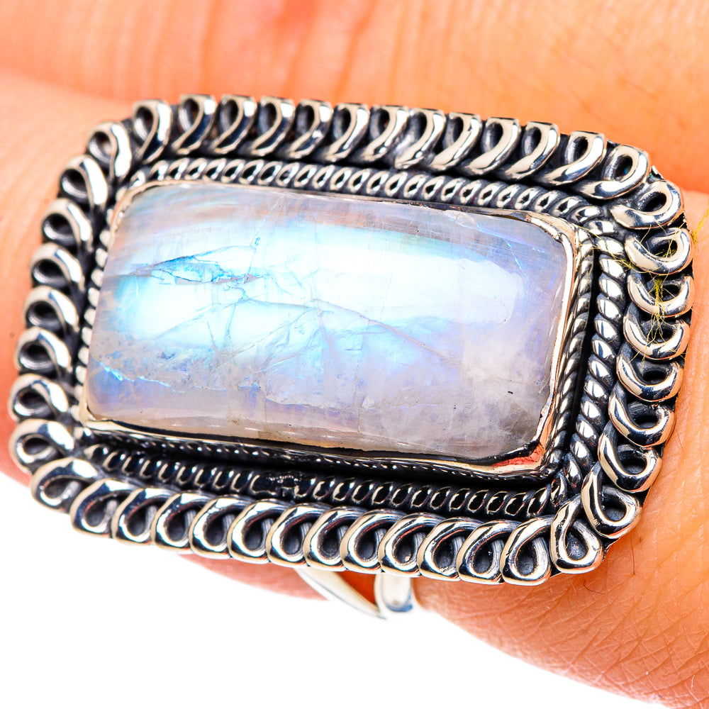 Rainbow Moonstone Rings handcrafted by Anasilvercos - RING95930