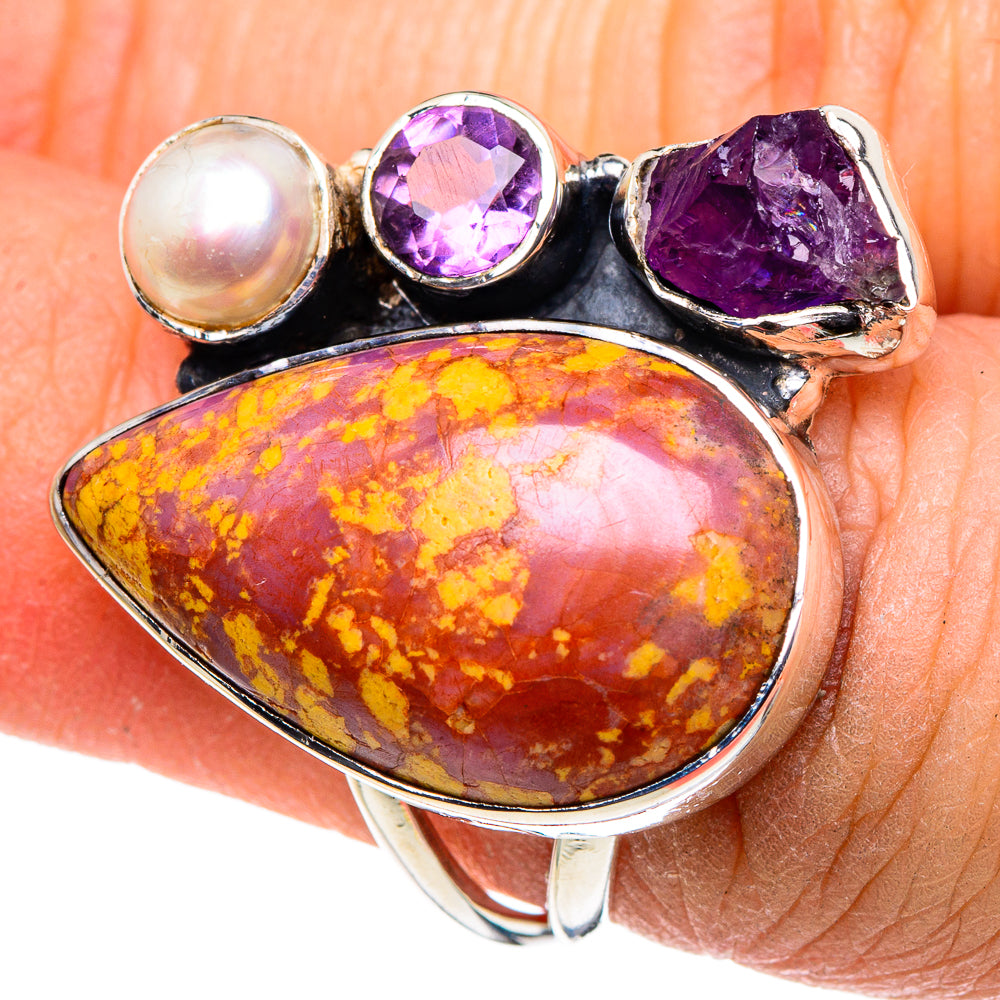 Mookaite, Amethyst, Cultured Pearl Rings handcrafted by Anasilvercos - RING95985