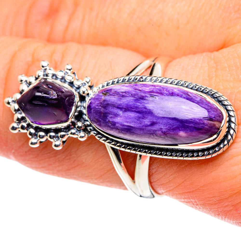 Charoite, Amethyst Rings handcrafted by Anasilvercos - RING96099