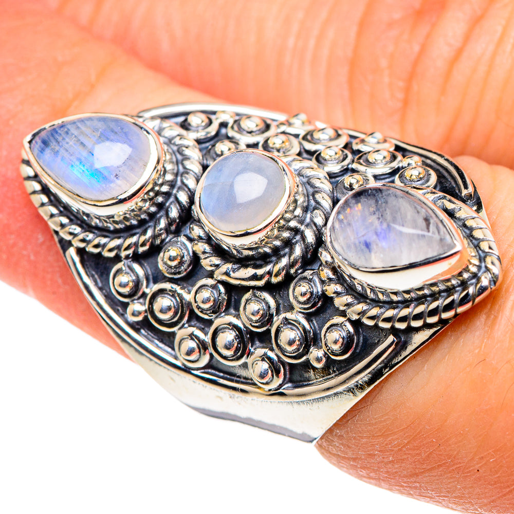 Rainbow Moonstone Rings handcrafted by Anasilvercos - RING96103