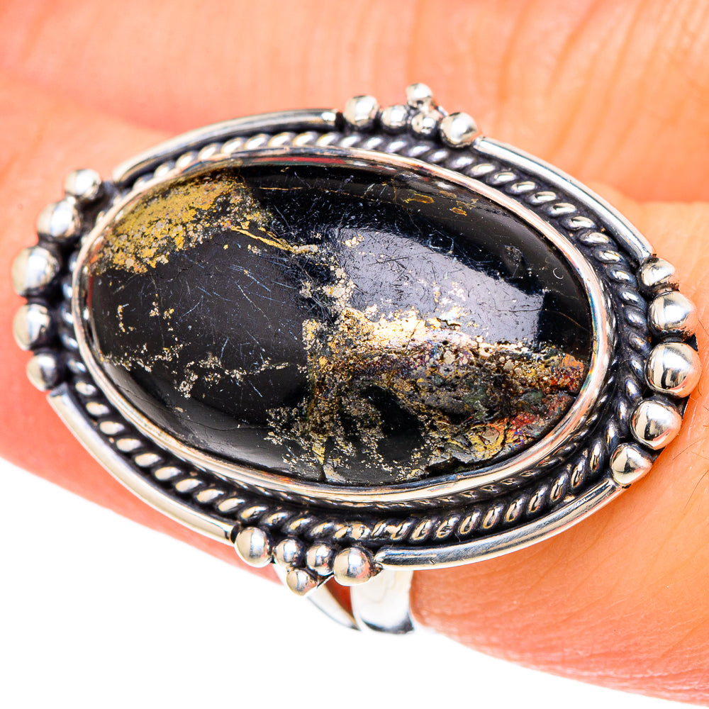 Pyrite In Black Onyx Rings handcrafted by Anasilvercos - RING96134