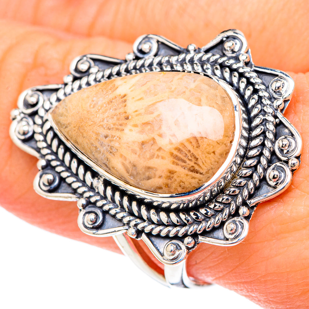 Fossil Coral Rings handcrafted by Anasilvercos - RING96155