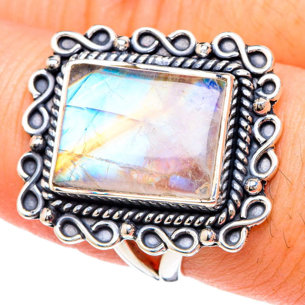 Rainbow Moonstone Rings handcrafted by Anasilvercos - RING96177