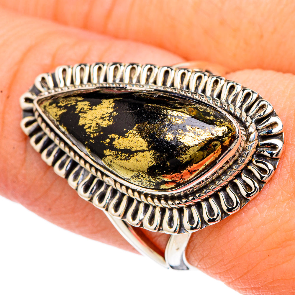 Pyrite In Black Onyx Rings handcrafted by Anasilvercos - RING96257