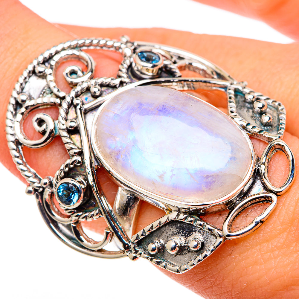 Rainbow Moonstone Rings handcrafted by Anasilvercos - RING96377