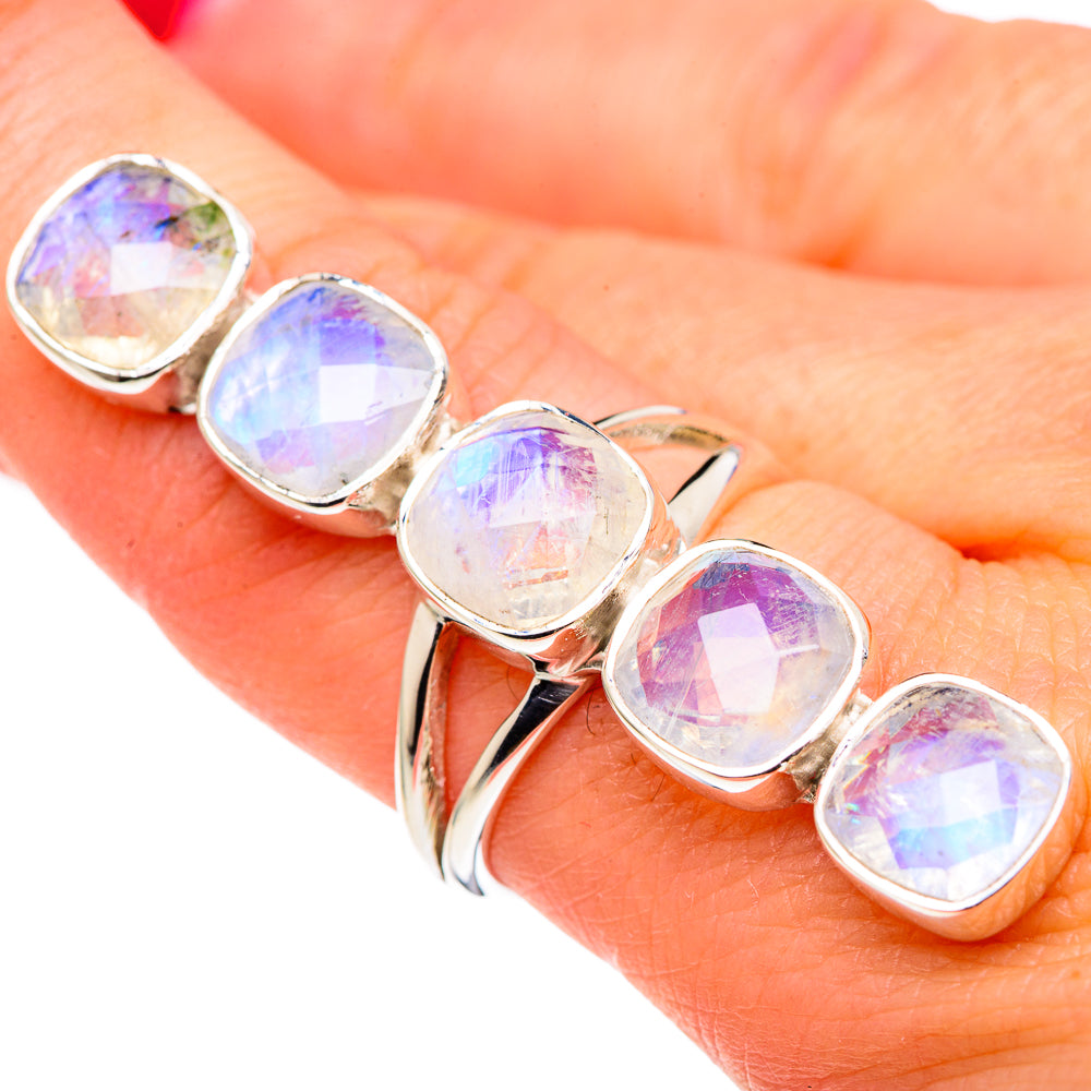 Rainbow Moonstone Rings handcrafted by Anasilvercos - RING96379