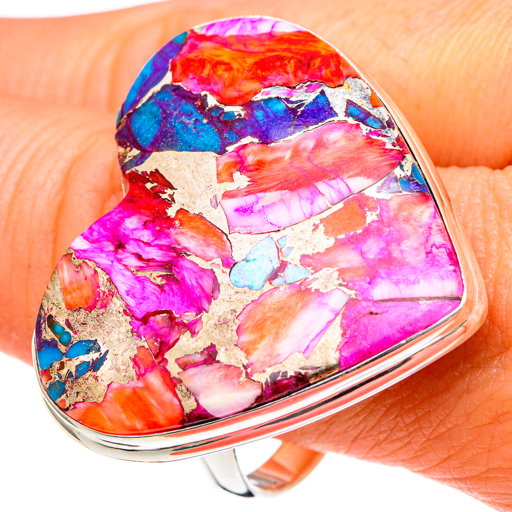 Kingman Pink Dahlia Turquoise Rings handcrafted by Anasilvercos - RING96603
