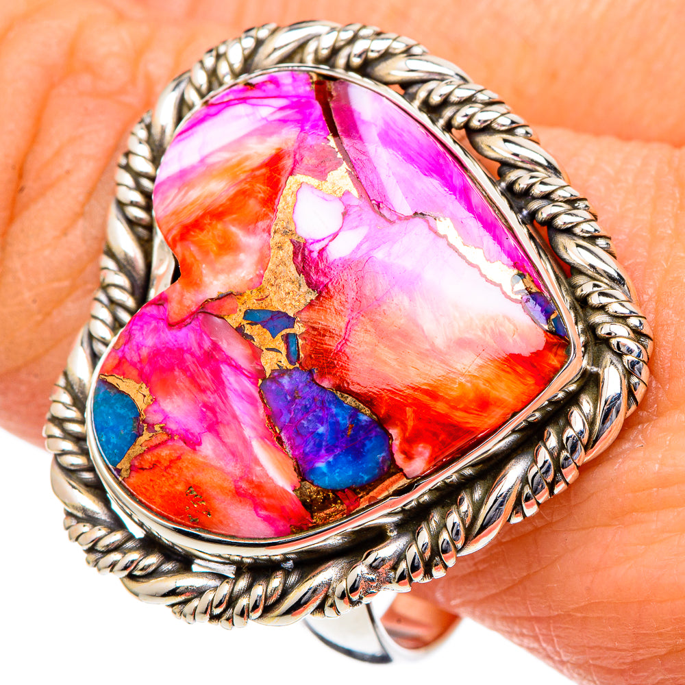 Kingman Pink Dahlia Turquoise Rings handcrafted by Anasilvercos - RING96720