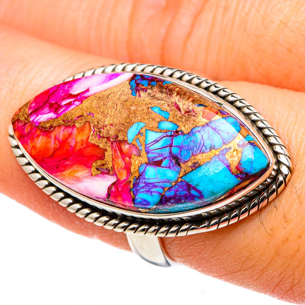 Kingman Pink Dahlia Turquoise Rings handcrafted by Anasilvercos - RING96959