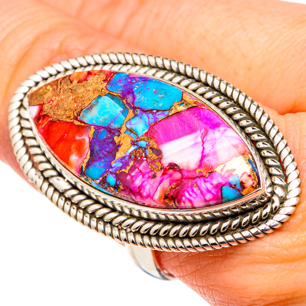Kingman Pink Dahlia Turquoise Rings handcrafted by Anasilvercos - RING96993