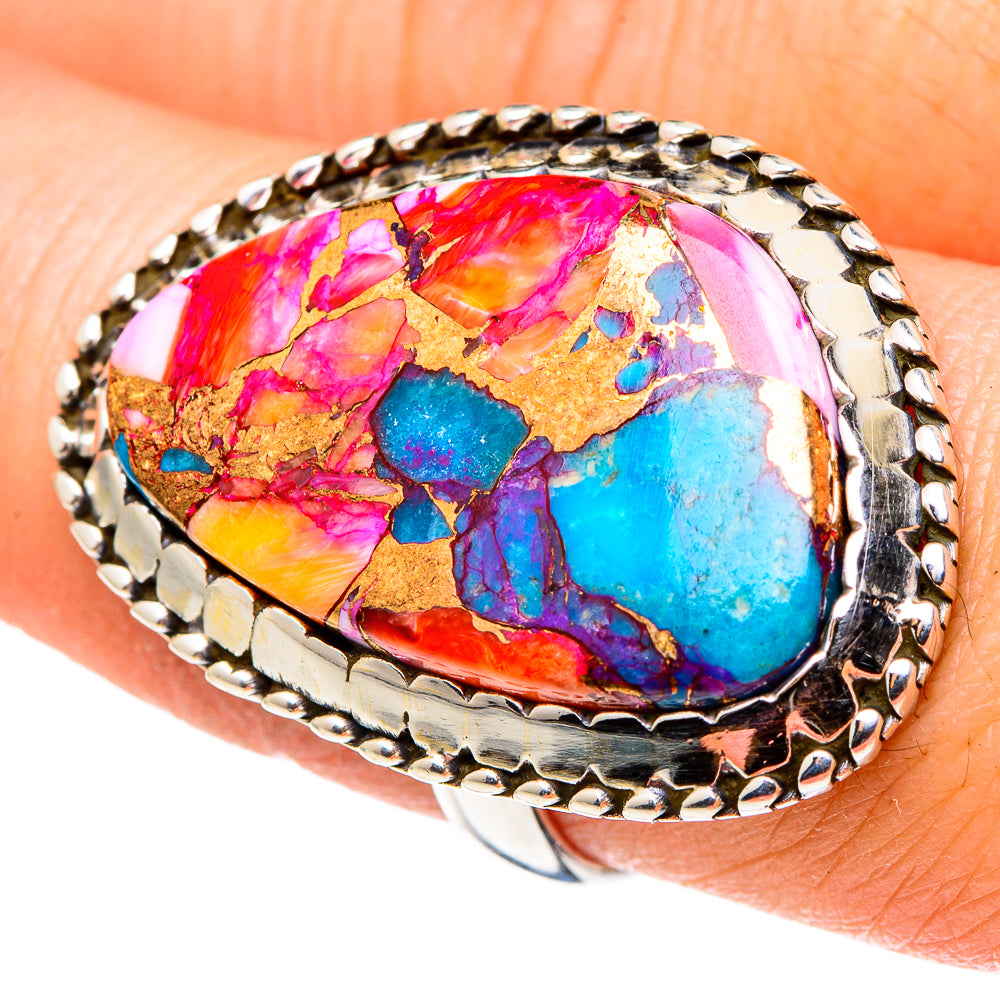 Kingman Pink Dahlia Turquoise Rings handcrafted by Anasilvercos - RING96994