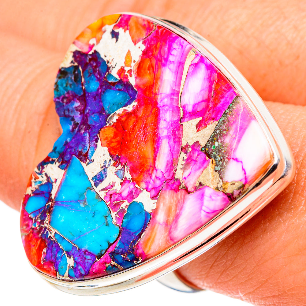 Kingman Pink Dahlia Turquoise Rings handcrafted by Anasilvercos - RING96996