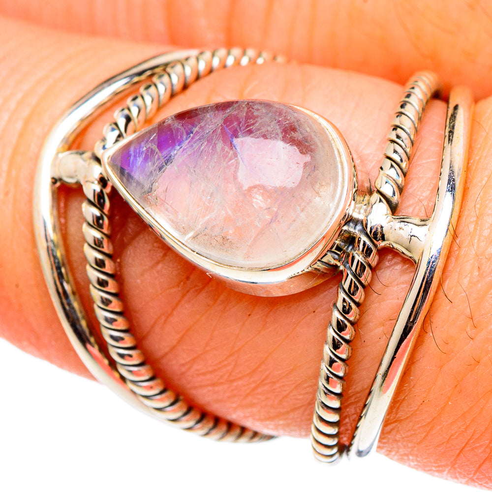 Rainbow Moonstone Rings handcrafted by Anasilvercos - RING97211