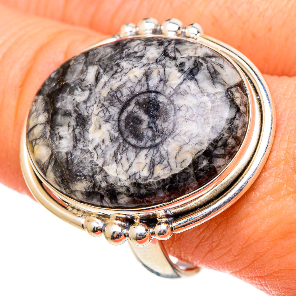 Moroccan Goniatite Fossil Rings handcrafted by Anasilvercos - RING97358