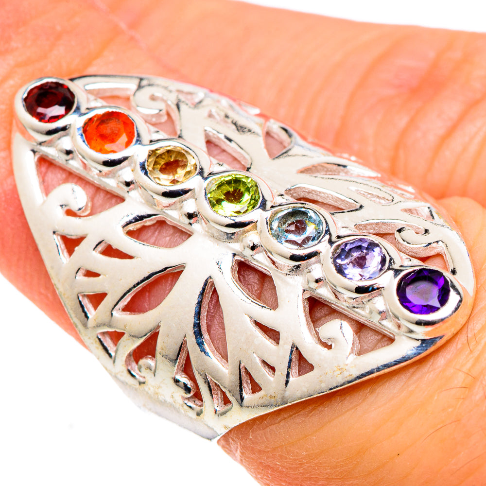 Multi-stone Rainbow Chakra Rings handcrafted by Anasilvercos - RING97433