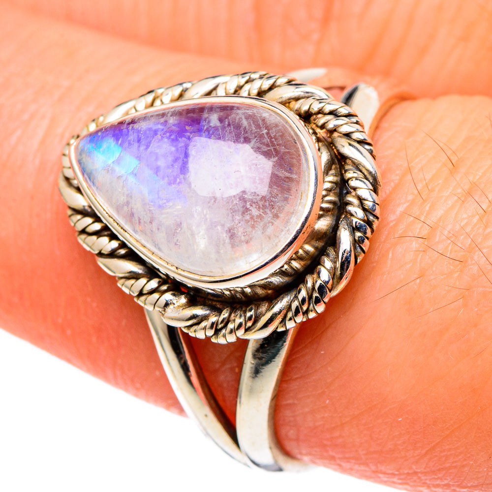 Rainbow Moonstone Rings handcrafted by Anasilvercos - RING97464