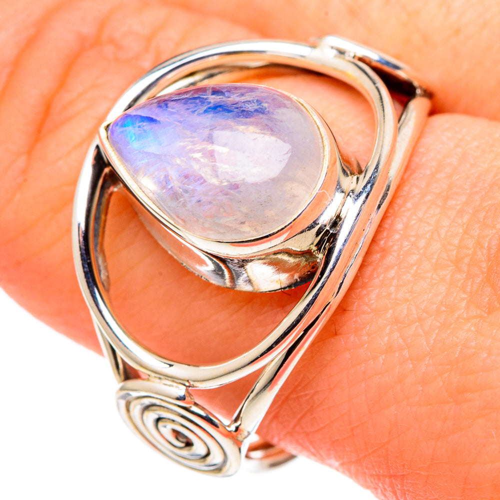 Rainbow Moonstone Rings handcrafted by Anasilvercos - RING97698