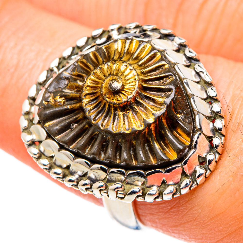 Pyrite Fossil Rings handcrafted by Anasilvercos - RING97736